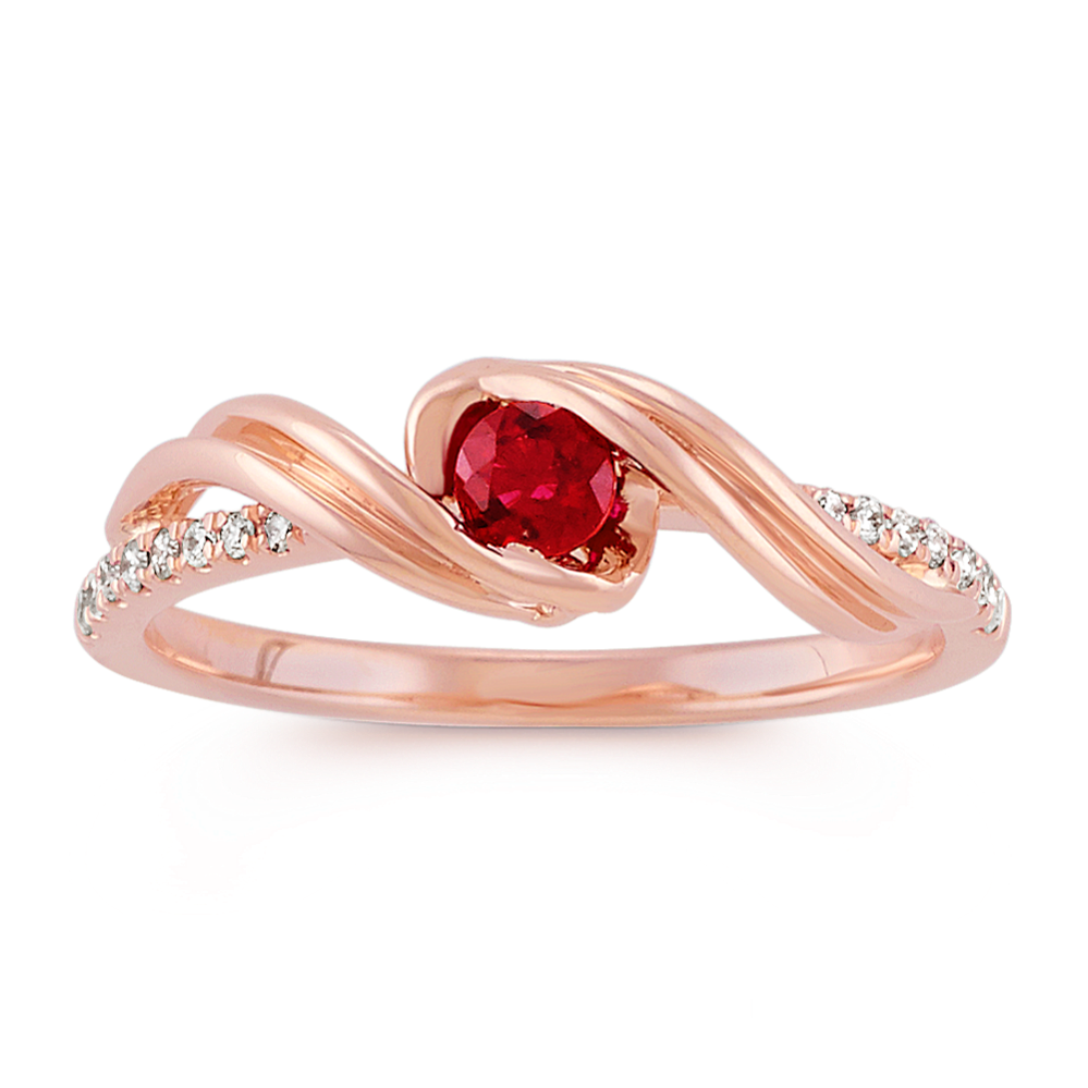 Round Ruby and Diamond Ring in 14k Rose Gold