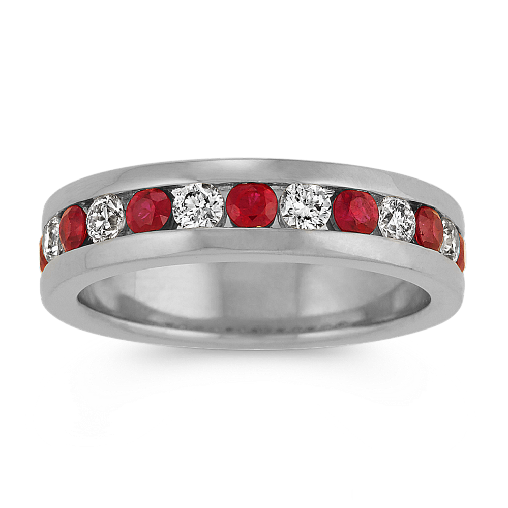 Round Ruby and Diamond Ring in 14k White Gold (5.5mm)