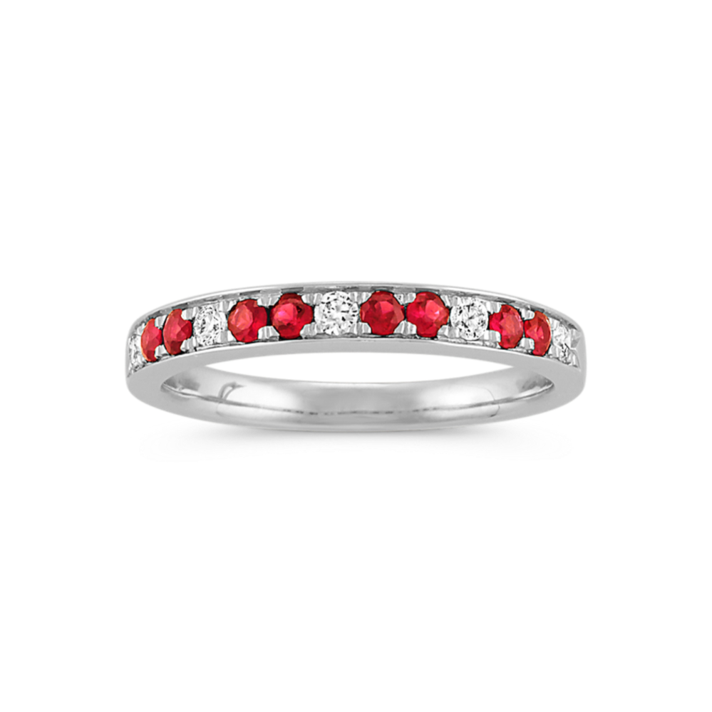 Round Ruby and Diamond Ring in 14k White Gold
