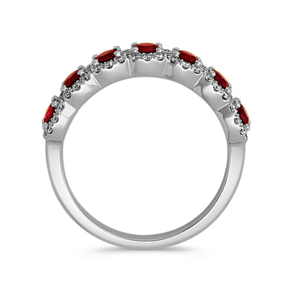 Round Ruby and Diamond Ring in 14k White Gold | Shane Co.