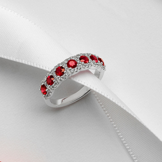 Round Ruby and Diamond Ring in 14k White Gold | Shane Co.