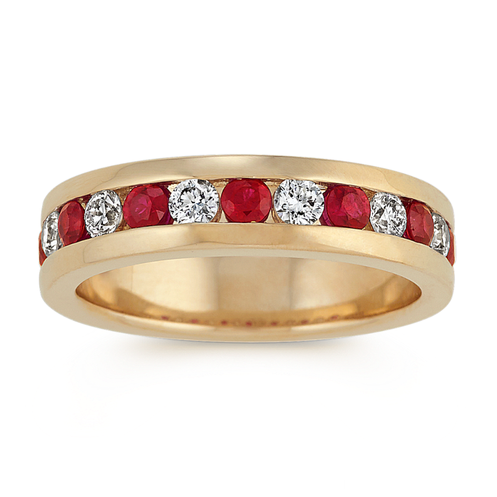Round Ruby and Diamond Ring in 14k Yellow Gold (5.5mm)