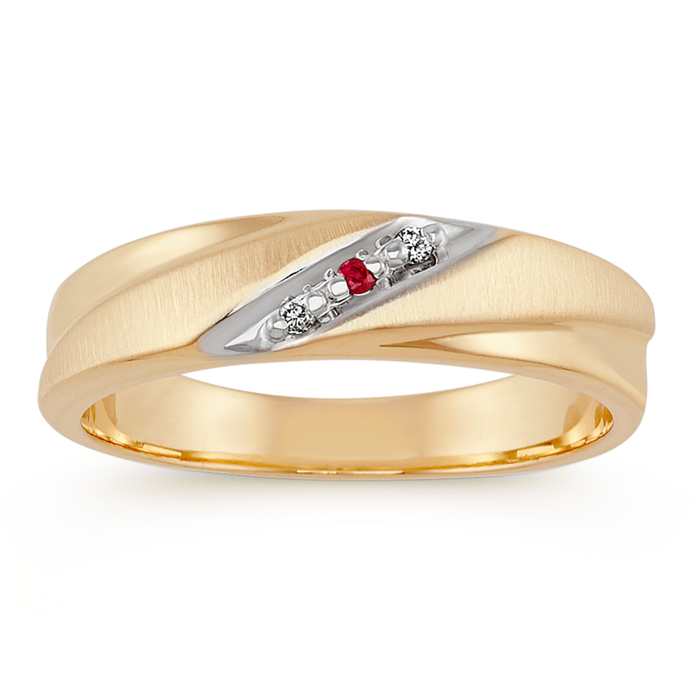 Round Ruby and Diamond Ring in 14k Yellow Gold (6mm)