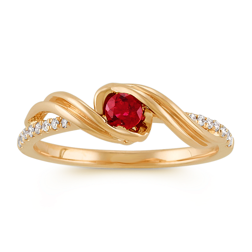 Round Ruby and Diamond Ring in 14k Yellow Gold