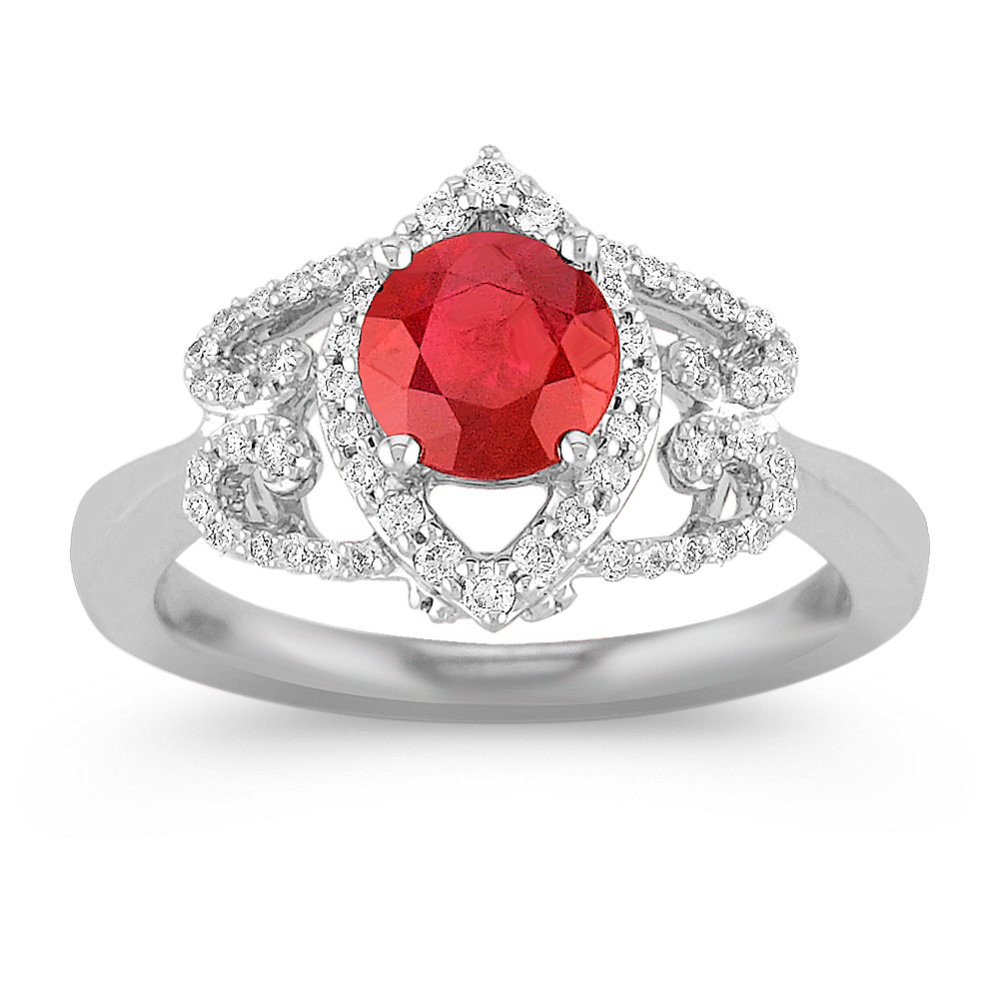Round Ruby and Diamond Ring with Pave Setting