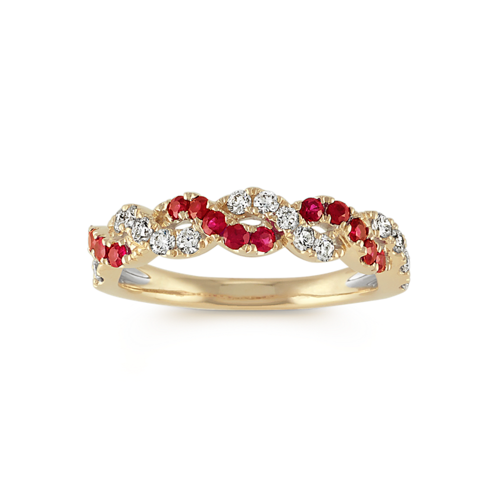 Parade Natural Ruby and Natural Diamond Swirl Ring in 14K Yellow Gold