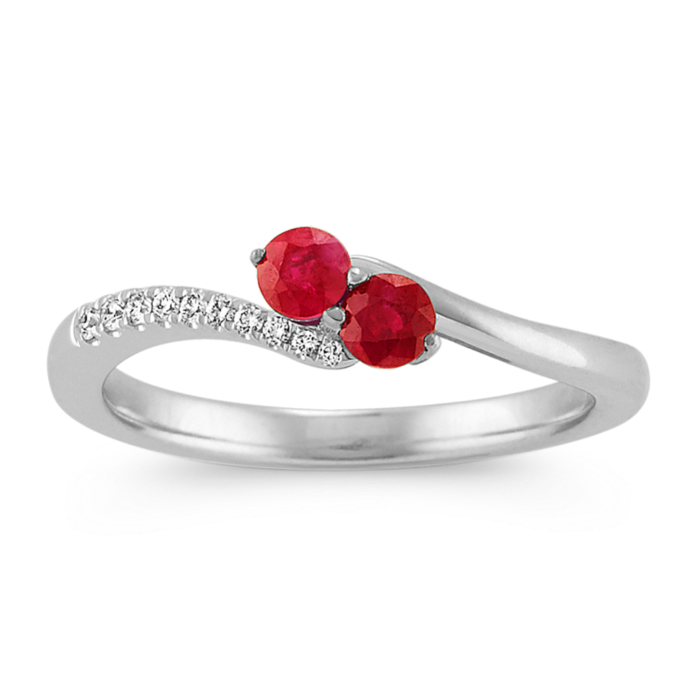 Round Ruby and Diamond Two-Stone Ring in 14k White Gold