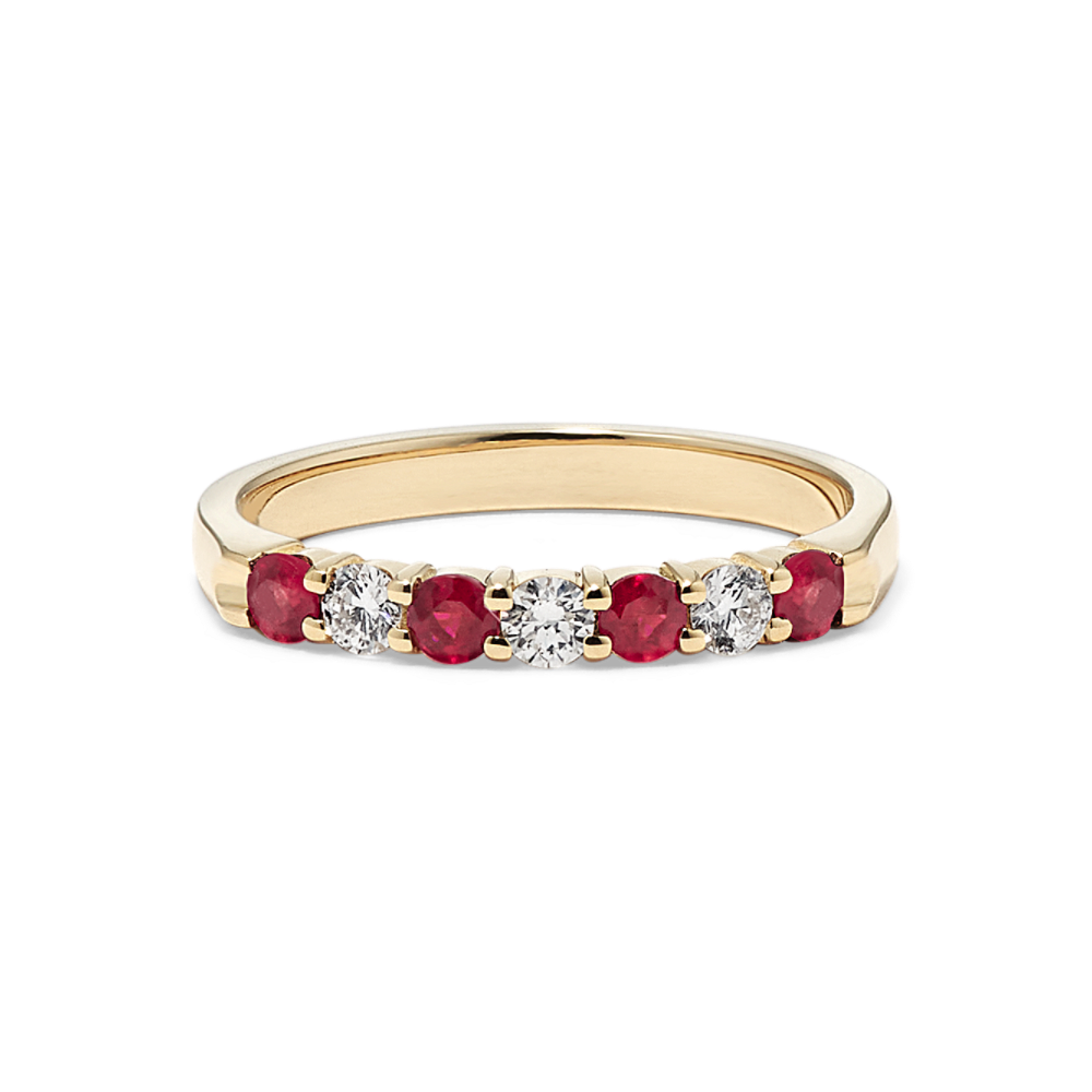 Round Ruby and Diamond Wedding Band