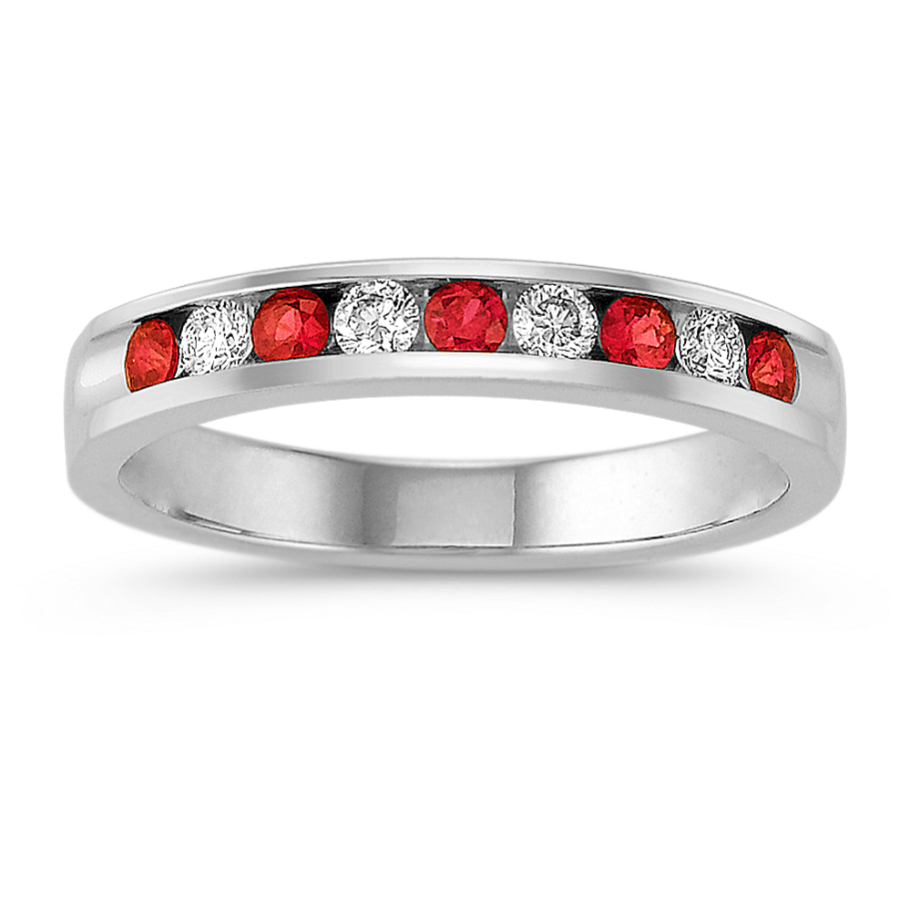 Round Ruby and Diamond Wedding Band