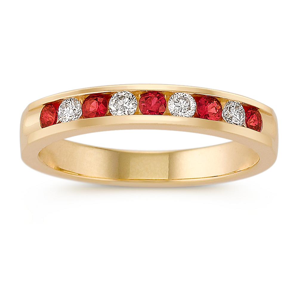 Round Ruby and Diamond Wedding Band
