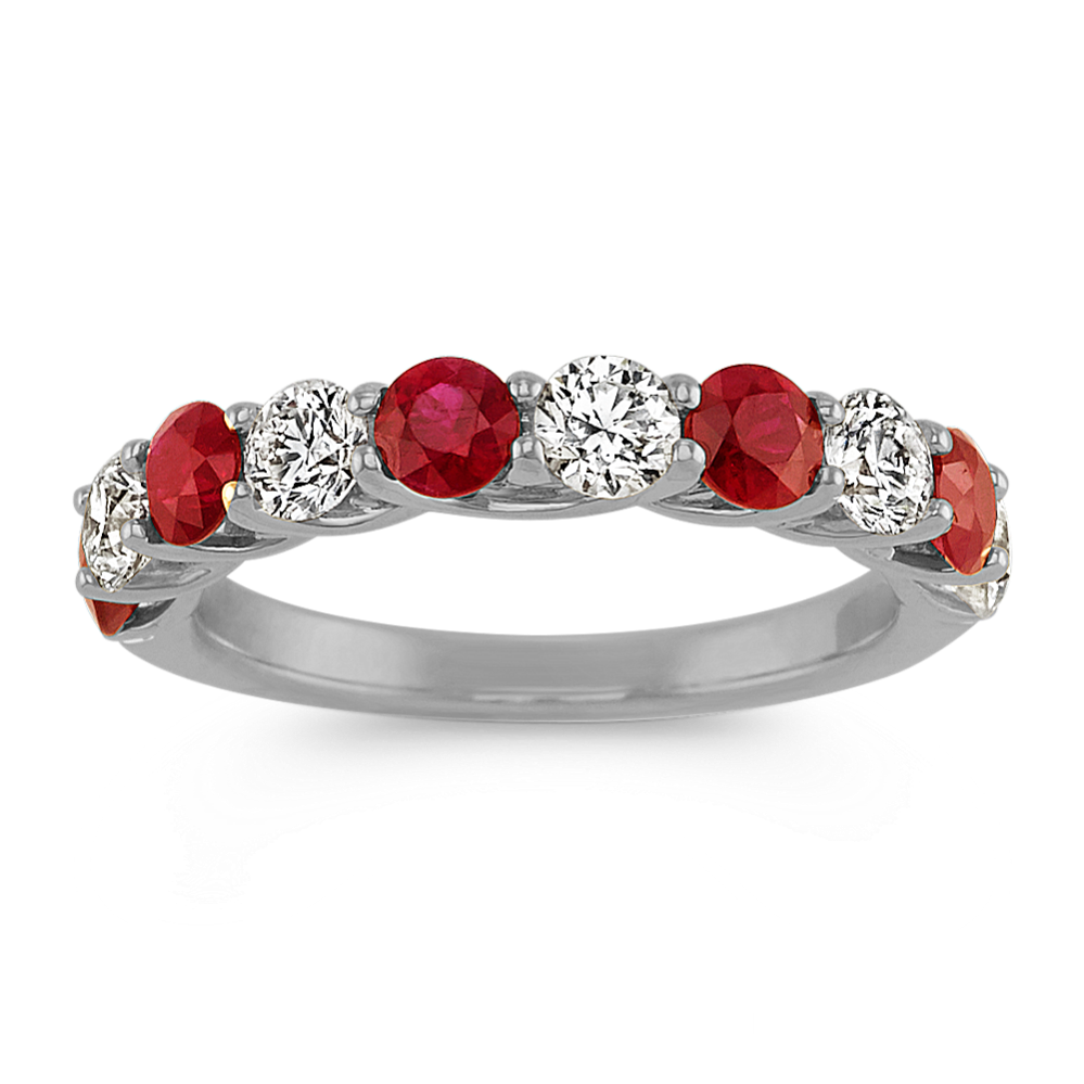 Round Ruby and Diamond Wedding Band