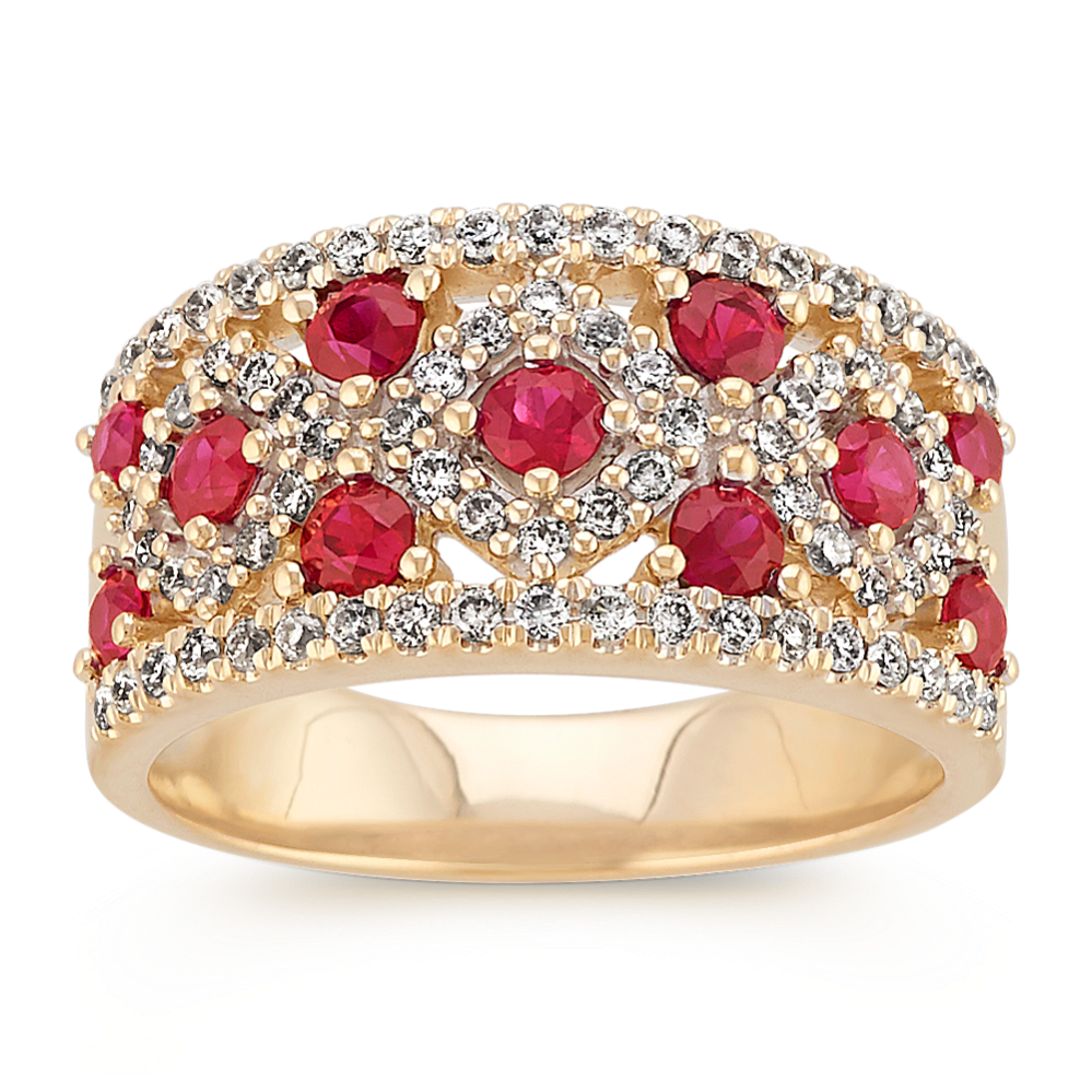 Round Ruby and Round Diamond Classic Ring in 14k Yellow Gold