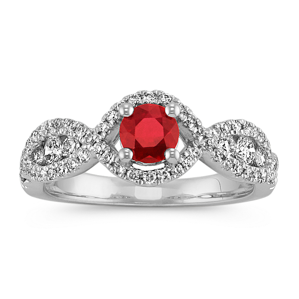 Round Ruby and Round Diamond Infinity Ring