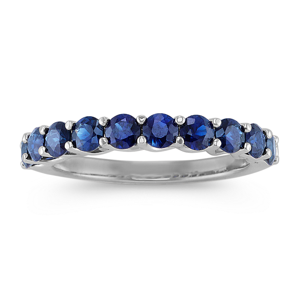 Round Sapphire Wedding Band in 14k White Gold