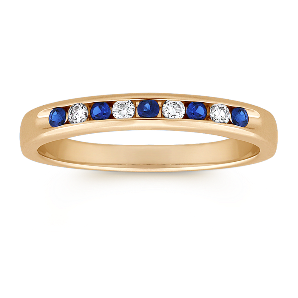 Round Sapphire and Diamond Anniversary Band in 14k Yellow Gold