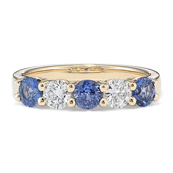 Round Sapphire and Diamond Anniversary Band in 14k Yellow Gold | Shane Co.