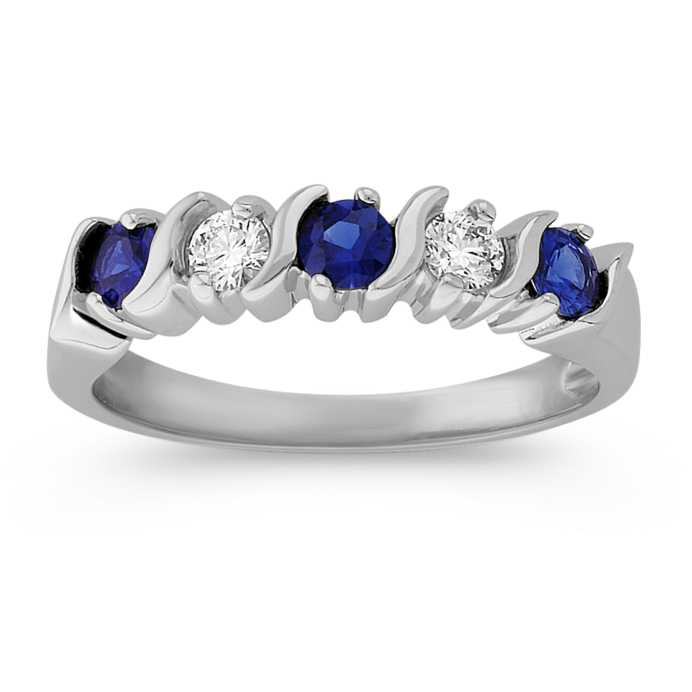 Round Sapphire and Diamond Anniversary Band