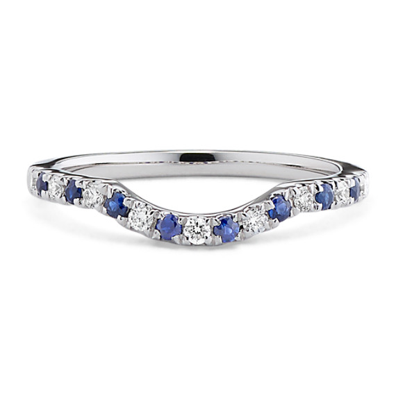 Round Sapphire and Diamond Contour Dipped Wedding Band