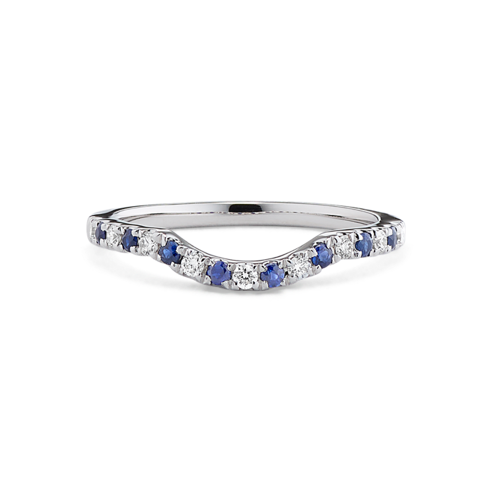 Round Natural Sapphire and Natural Diamond Contour Dipped Wedding Band