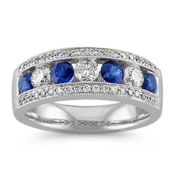 Round Sapphire and Diamond Fashion Ring with Milgrain Detailing