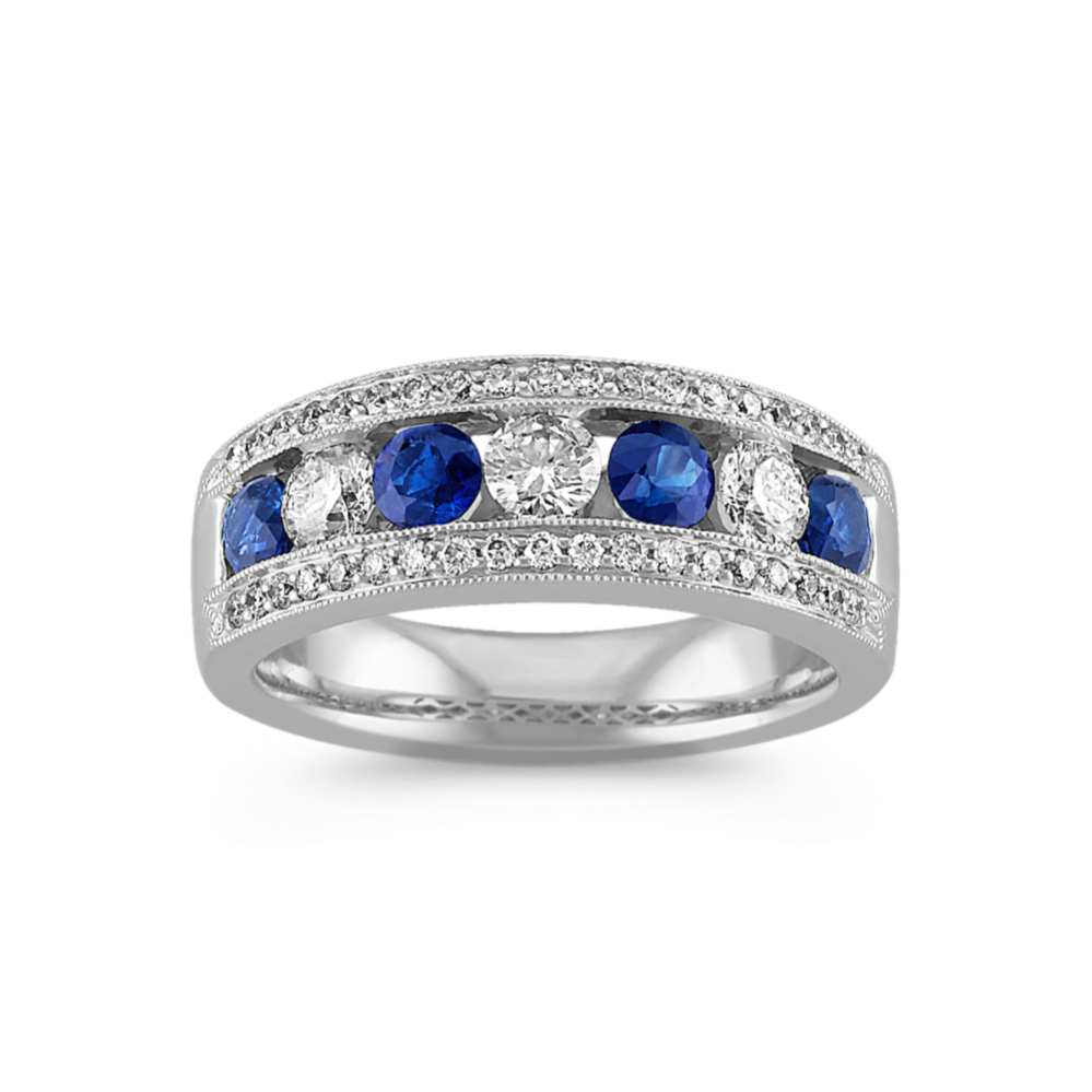 Round Sapphire and Diamond Ring