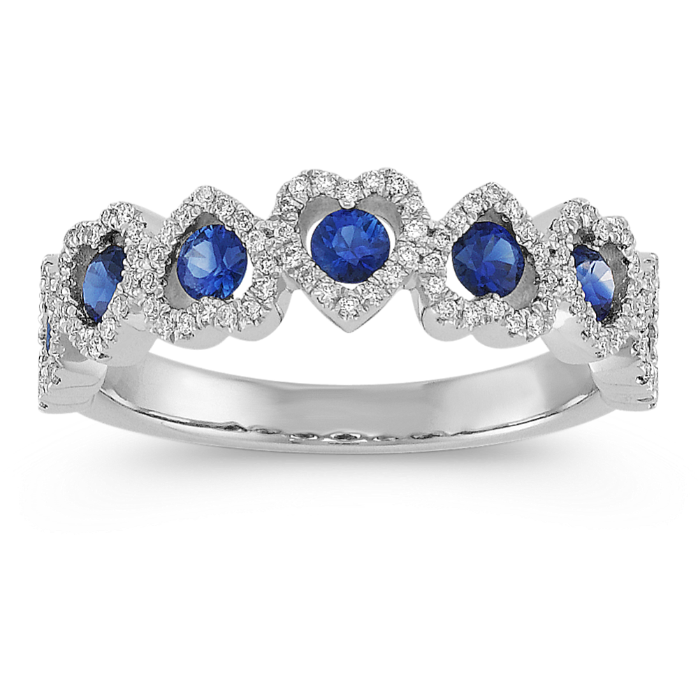 Round Sapphire and Diamond Heart Ring