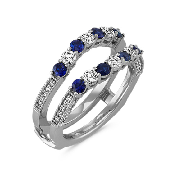 Round Sapphire and Diamond Ring Guard in 14k White Gold | Shane Co.