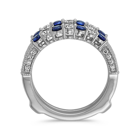 Round Sapphire and Diamond Ring Guard in 14k White Gold | Shane Co.