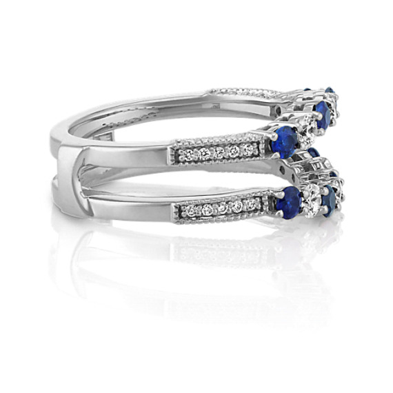 Round Sapphire and Diamond Ring Guard in 14k White Gold | Shane Co.