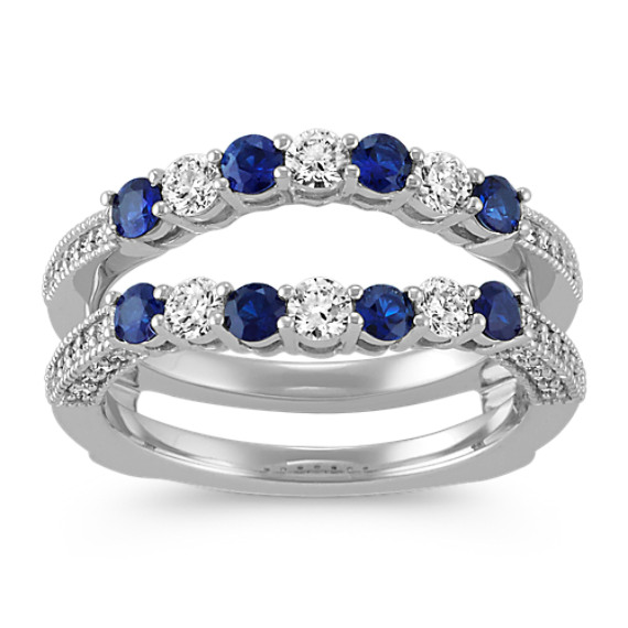 Round Sapphire and Diamond Ring Guard in 14k White Gold Shane Co.
