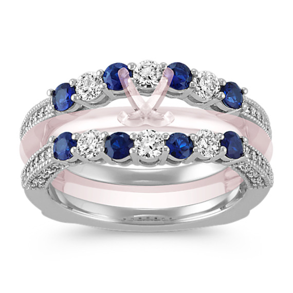 Round Sapphire and Diamond Ring Guard in 14k White Gold | Shane Co.