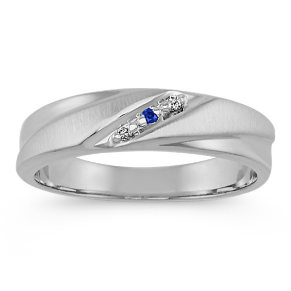 Round Sapphire and Diamond Ring in 14k White Gold (6 mm)