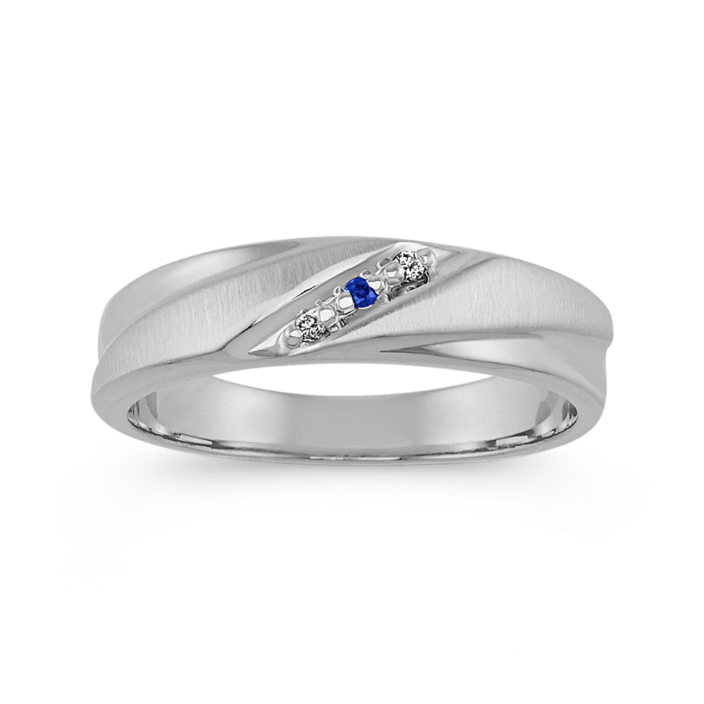Round Sapphire and Diamond Ring in 14k White Gold (6 mm)