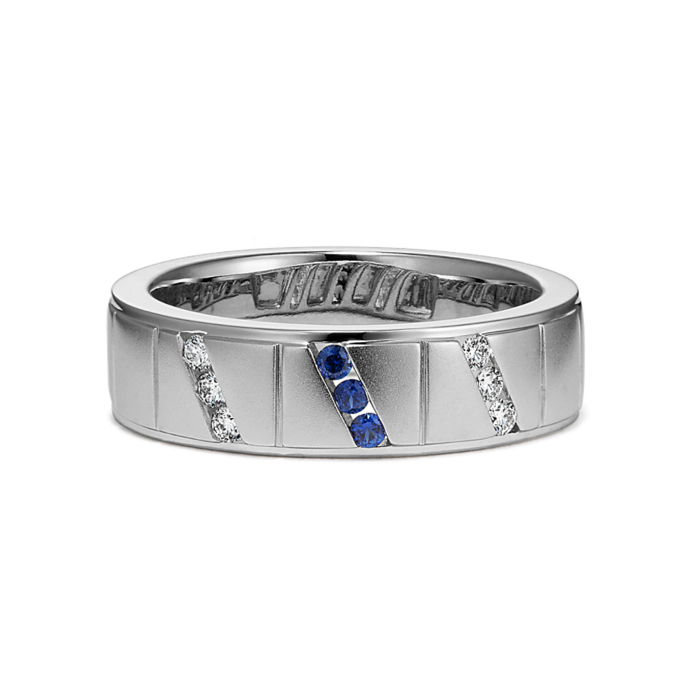 Baird Natural Sapphire and Natural Diamond Ring in 14K White Gold (5mm)