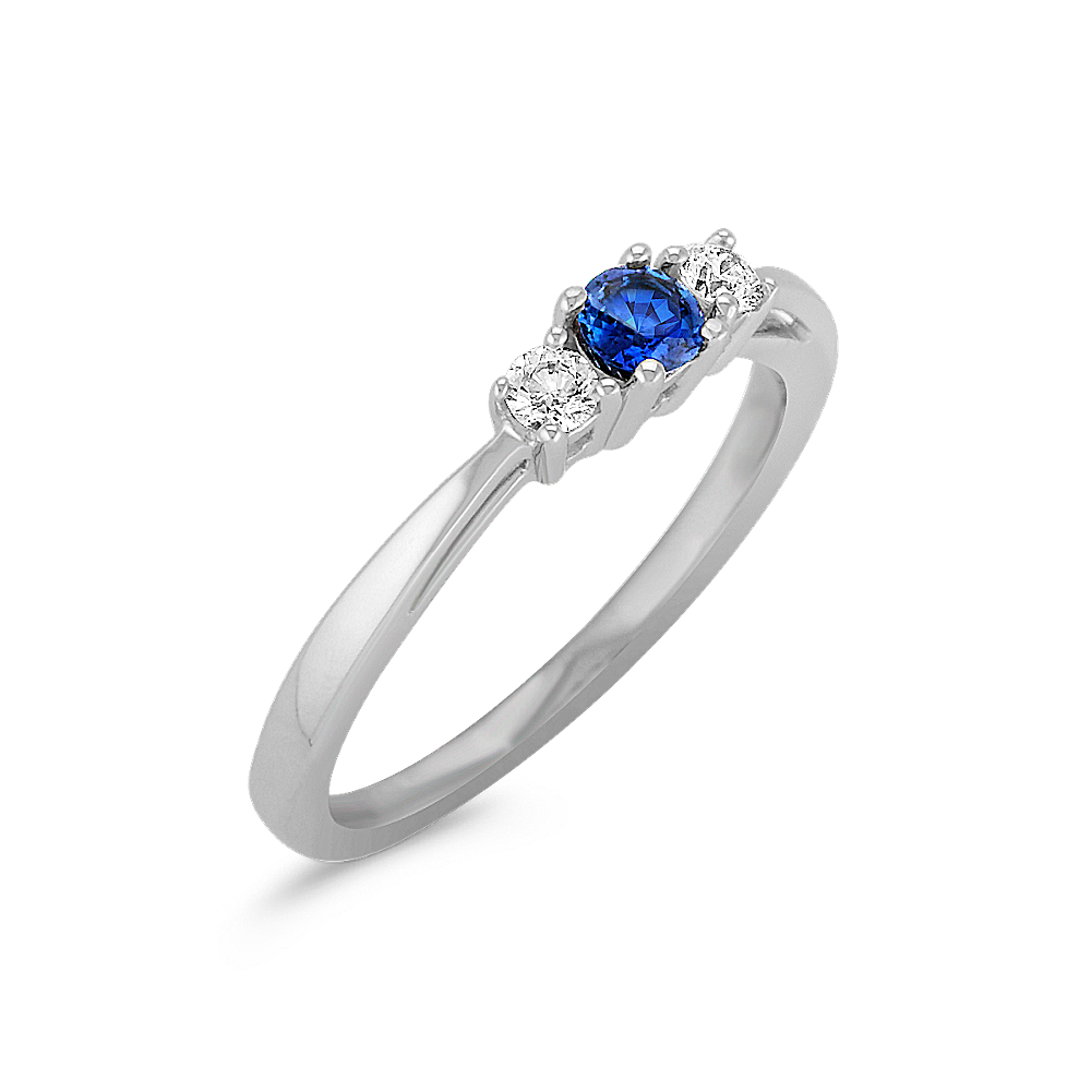 Round Sapphire and Diamond Three-Stone Ring | Shane Co.