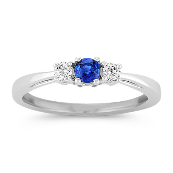 Round Sapphire and Diamond Three-Stone Ring