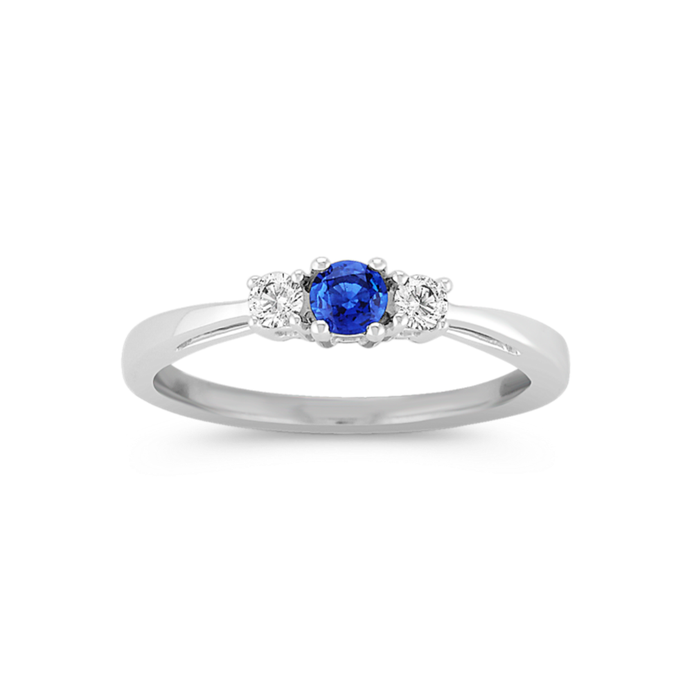 Round Sapphire and Diamond Three-Stone Ring