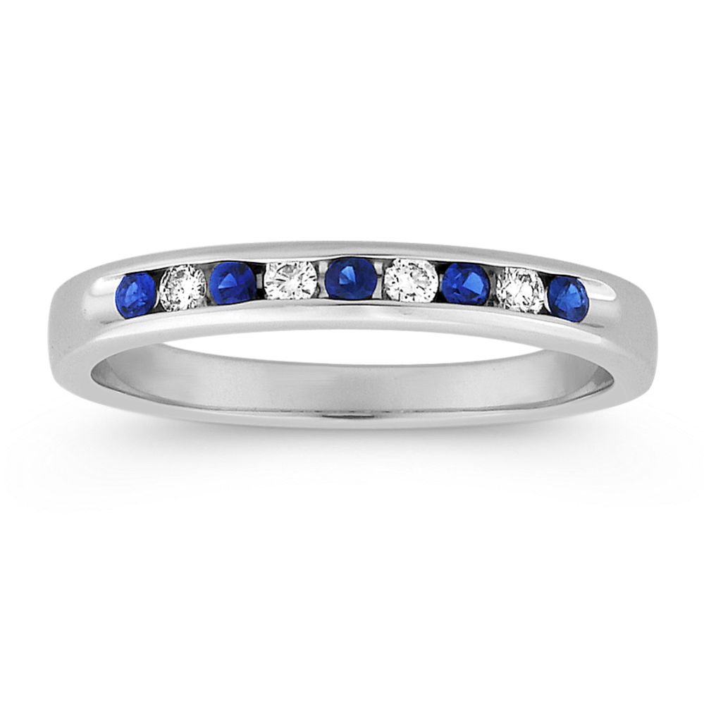 Round Sapphire and Diamond Wedding Band