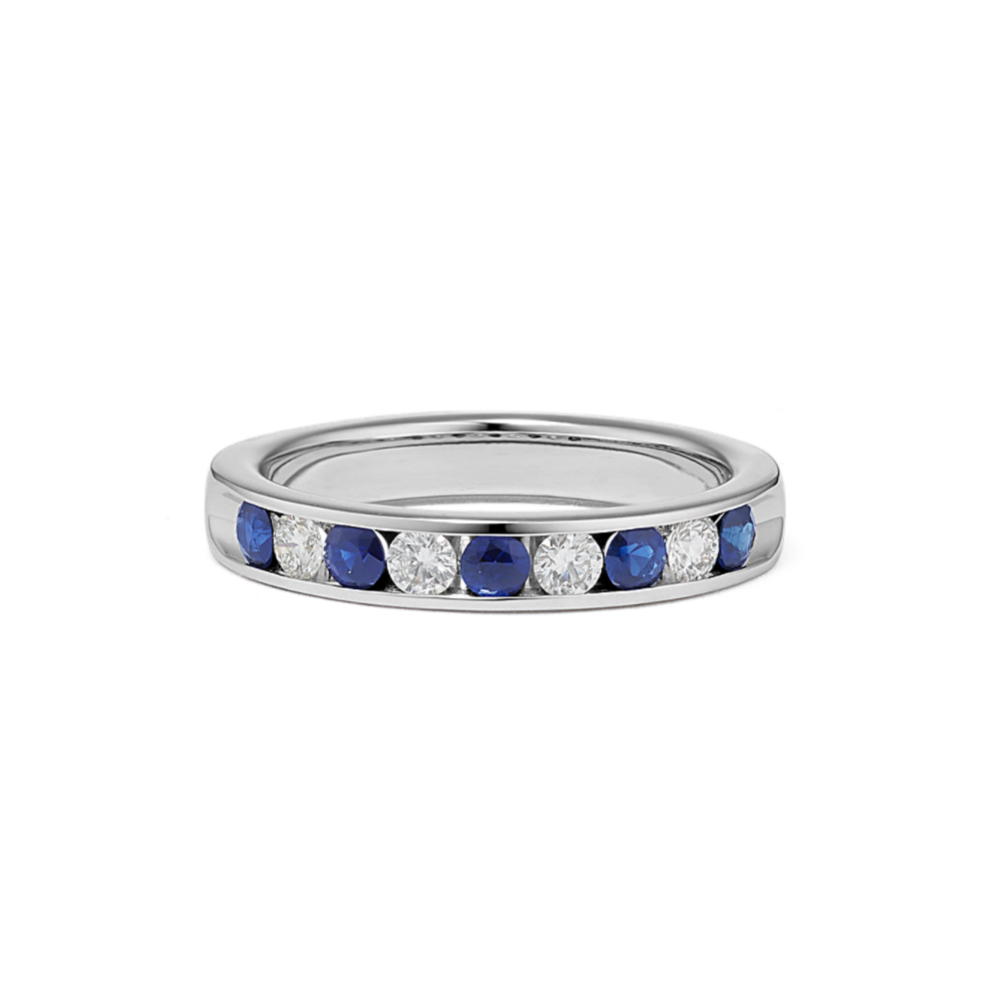 Round Sapphire and Diamond Wedding Band