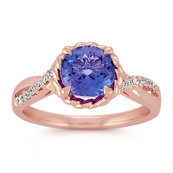 Round Tanzanite and Diamond Swirl Ring in Rose Gold