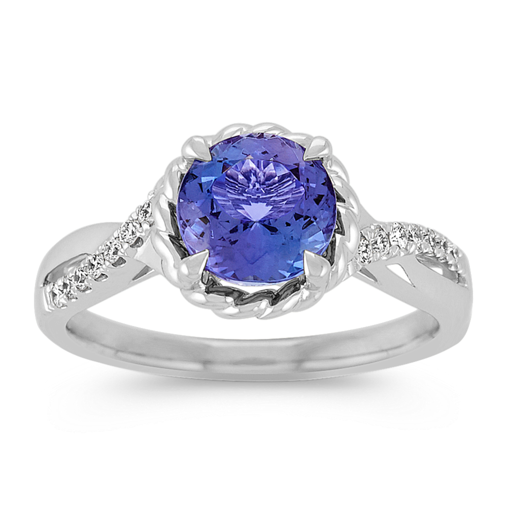 Round Tanzanite and Diamond Swirl Ring