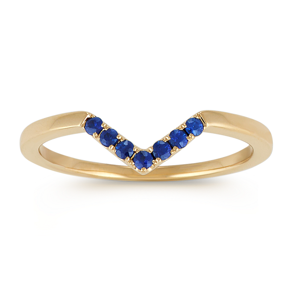 Round Traditional Sapphire 14k Yellow Gold V Ring
