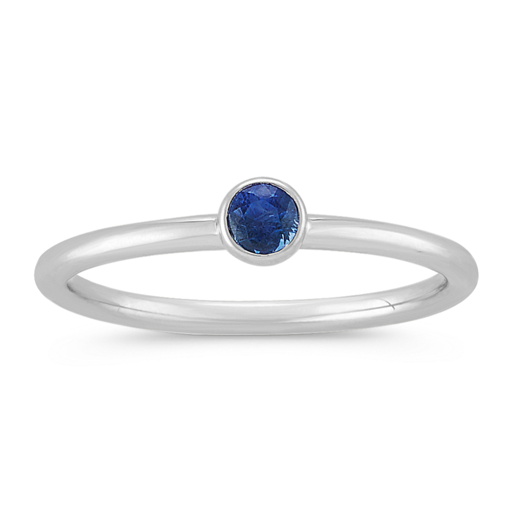 Round Traditional Sapphire Stackable Ring in 14k White Gold
