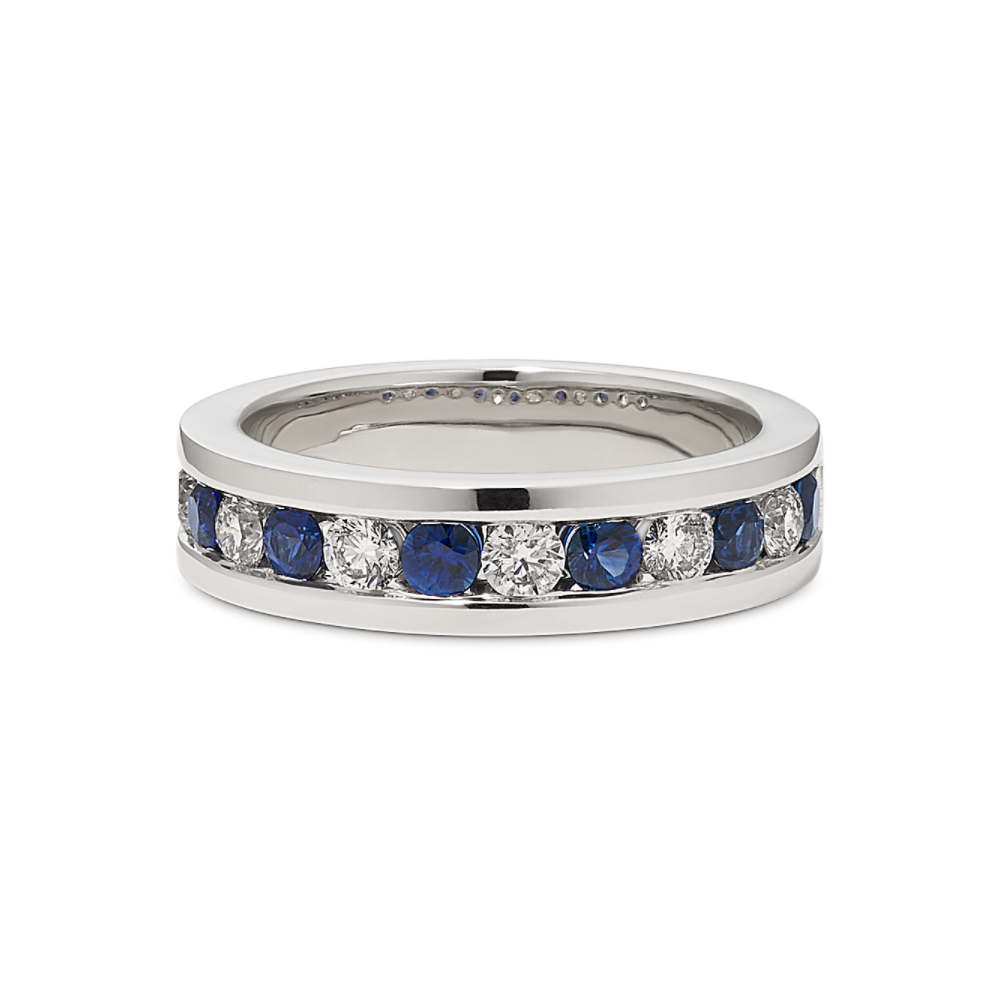 Blue Sapphire Channel-Set Men's Eternity Wedding Band Ring