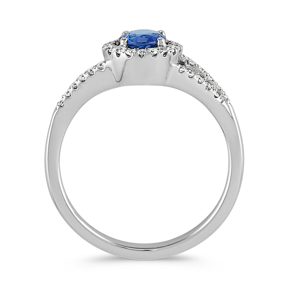 Round Traditional Sapphire and Diamond Split Shank Ring | Shane Co.