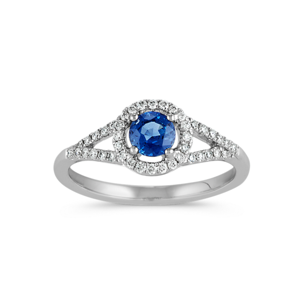 Round Traditional Sapphire and Diamond Split Shank Ring
