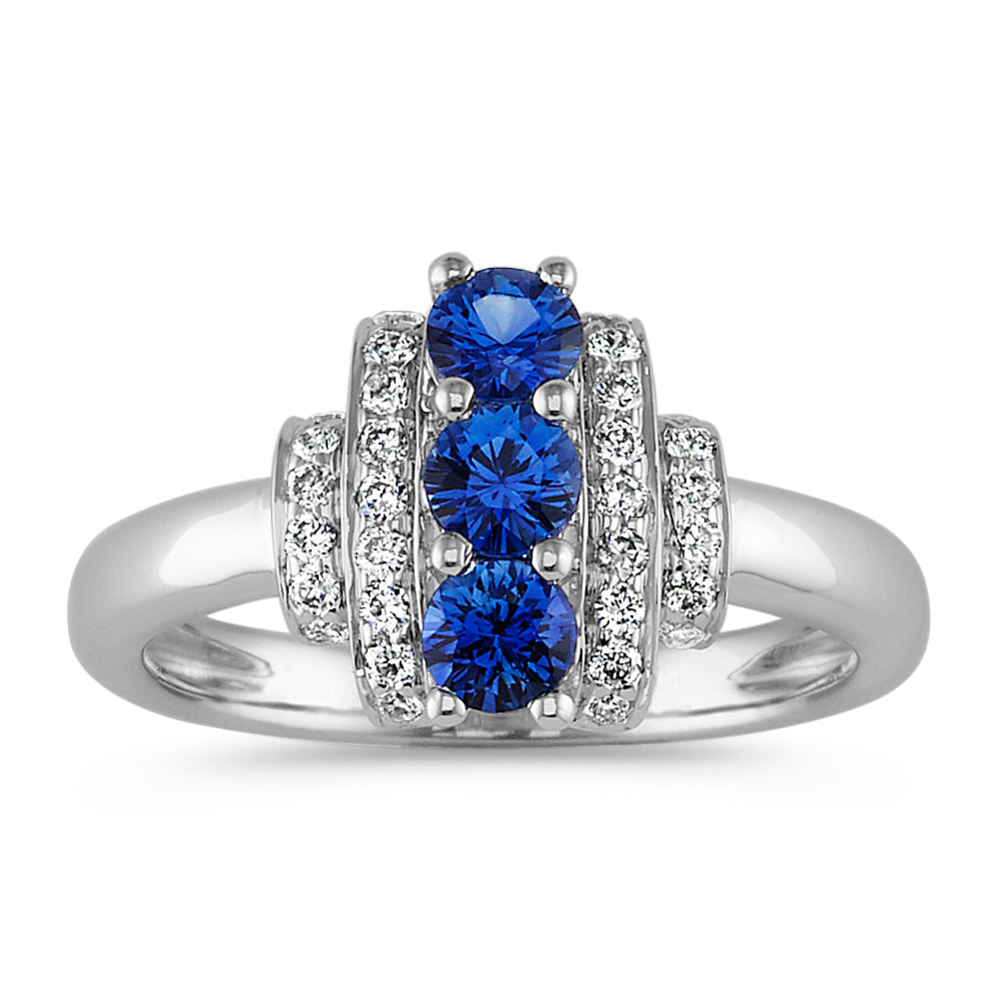 Round Traditional Sapphire and Diamond Three-Stone Ring