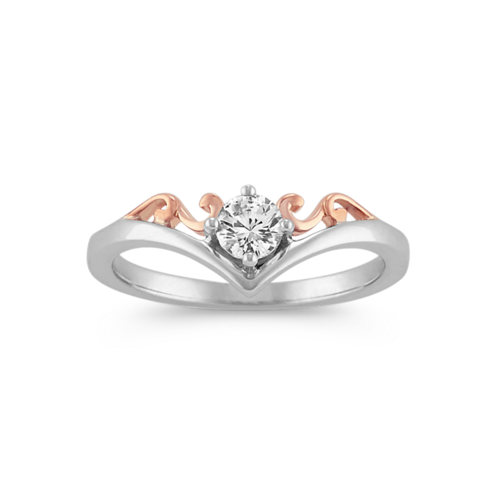Round White Sapphire Ring in Sterling Silver and 14k Rose Gold