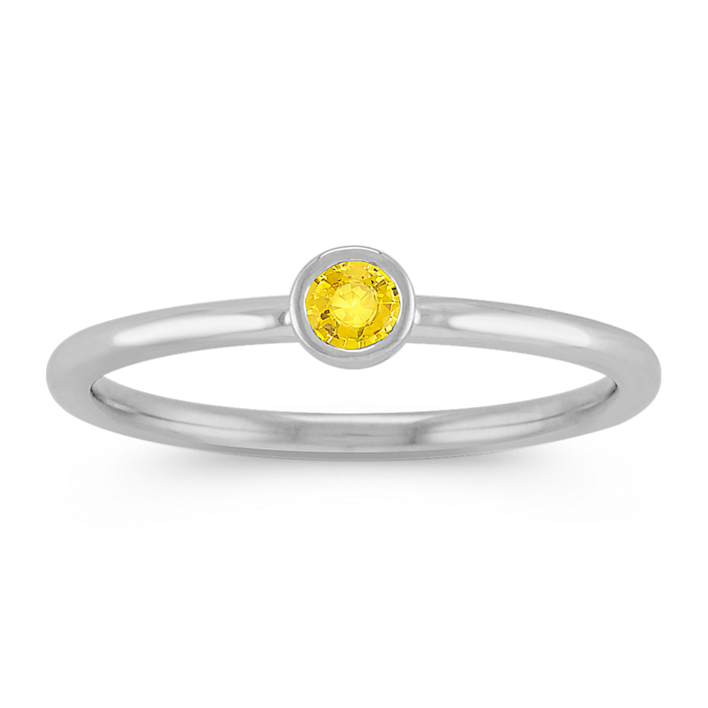 Round Yellow Sapphire Stackable Ring in 14k White Gold