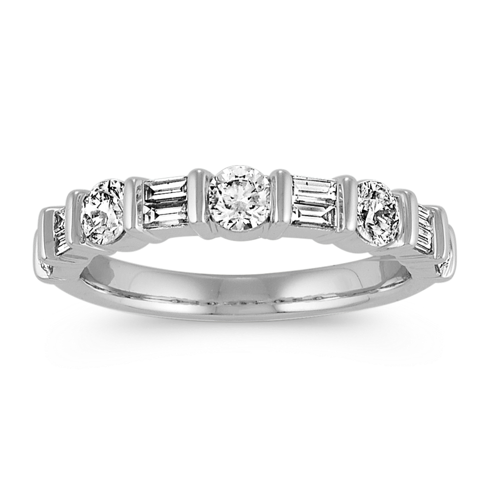 Round and Baguette Diamond Classic Wedding Band